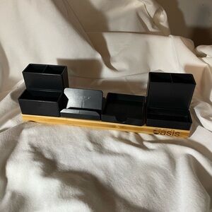 Customizable Black Desk Organizer with Bamboo Base - Customizable Trays